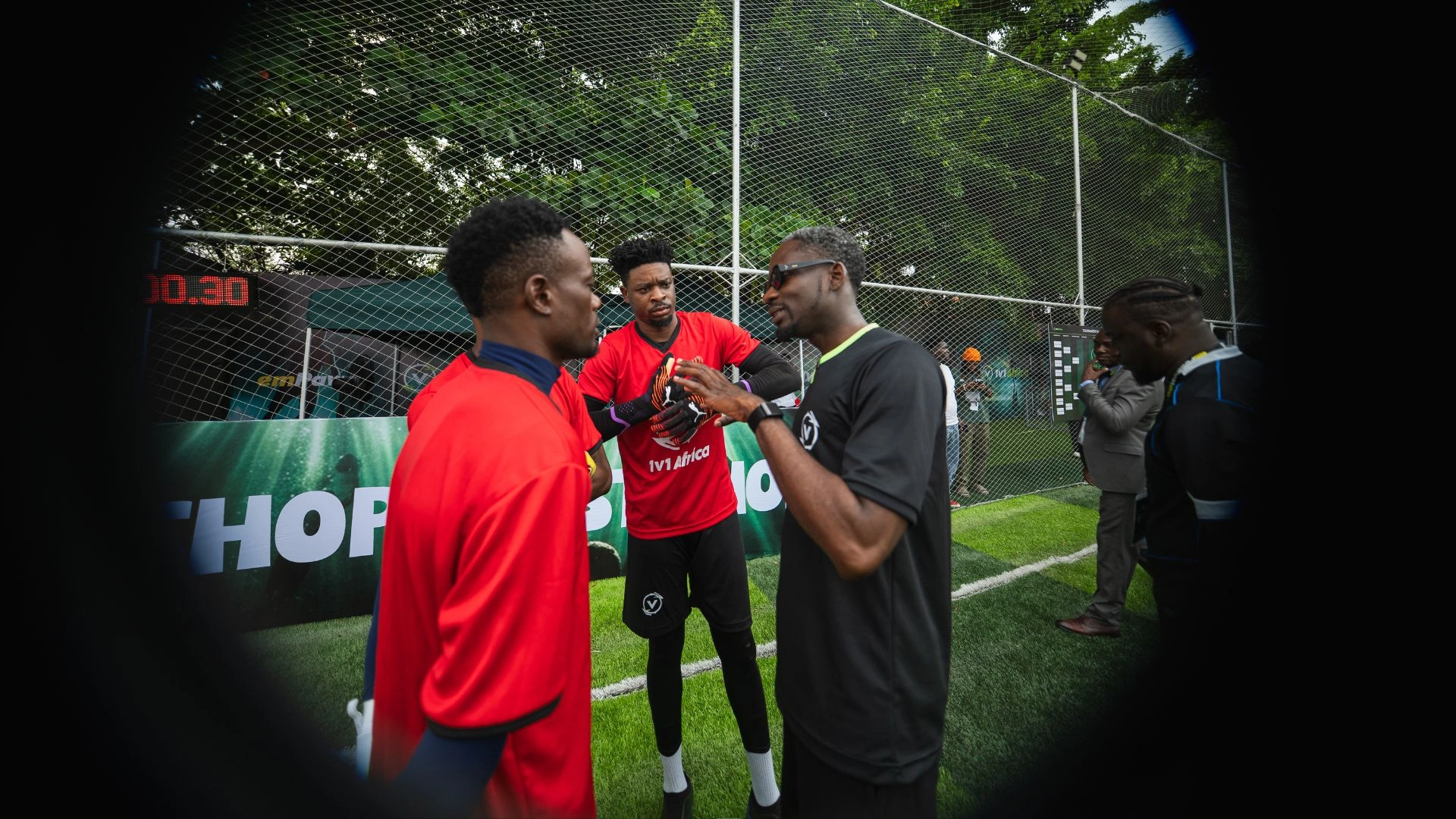 Mr Eazi speaks to participants at the 1v1 Africa Football Challenge held at Astro Soccer, Ikoyi, Lagos.