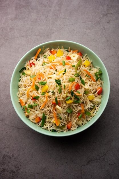Plate of colorful vegetable fried rice