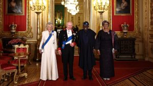 Queen Camilla (left); King Charles III; President Bola Tinubu and his wife, Oluremi Tinubu, at a State Banquet at Windsor Castle, during President Tinubu’s visit to the United Kingdom (UK), yesterday.
