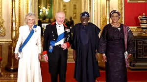 Queen Camilla (left); King Charles III; President Bola Tinubu and his wife, Oluremi Tinubu, at a State Banquet at Windsor Castle, during President Tinubu’s visit to the United Kingdom (UK), yesterday.