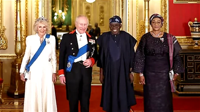 Queen Camilla (left); King Charles III; President Bola Tinubu and his wife, Oluremi Tinubu, at a State Banquet at Windsor Castle, during President Tinubu’s visit to the United Kingdom (UK), yesterday.
