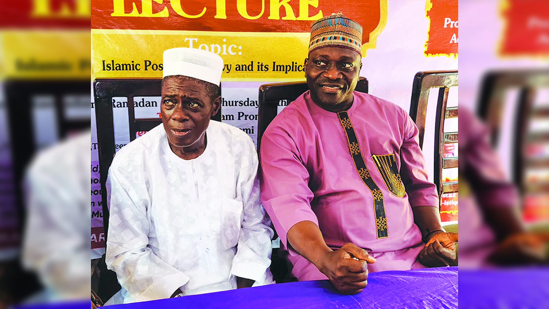 Founder, Allahu Muiz Islamic Association, Alhaji Babs Olohunkemi (left) and guest speaker, Professor Kabir Adewale Paramole at the event in Lagos.