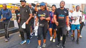 Chief Information Security Officer, Union Bank of Nigeria, Mr. Francis Mojoyinola (left); Managing Director/Chief Executive Officer,  Mrs. Yetunde Oni; and Head, Corporate Banking, Mr. Ali Kadiri during the Bank’s FitFeb 2026 Health Walk held in Lagos recently.