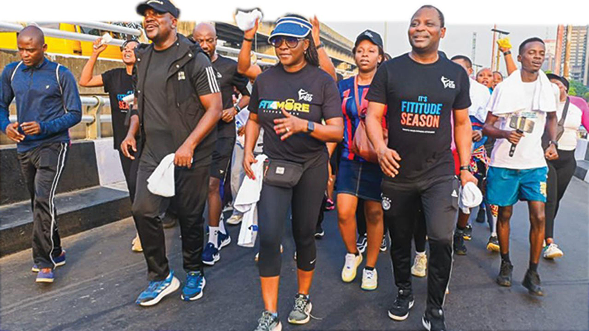 Chief Information Security Officer, Union Bank of Nigeria, Mr. Francis Mojoyinola (left); Managing Director/Chief Executive Officer,  Mrs. Yetunde Oni; and Head, Corporate Banking, Mr. Ali Kadiri during the Bank’s FitFeb 2026 Health Walk held in Lagos recently.