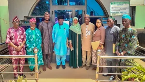 The Tutor-General of The Wings Schools, Iwo, Alh. Wakeel Aderemi Situ (left); Proprietor of The Wings Schools, Prof. Lai Olurode; Principal of The Wings Schools, Mr. Kehinde Sanusi; Registrar of the Federal College of Education, Iwo, Mr. M. Aderibigbe Yusuf;  wife of the Provost and lecturer, Alhaja Monsurat Folake Adebayo;  outgoing Provost, Prof. Abdulrafiu Adebayo; outgoing Librarian, Dr. (Mrs.) Deborah Funmi Iyanda;  acting Bursar, Mr. Irorunola Olasupo and Vice Principal (Administration), The Wings Schools, Chief Ismail Baruwa, at The sent forth of the Management team of The Federal College of Education, Iwo, Osun State… recently.