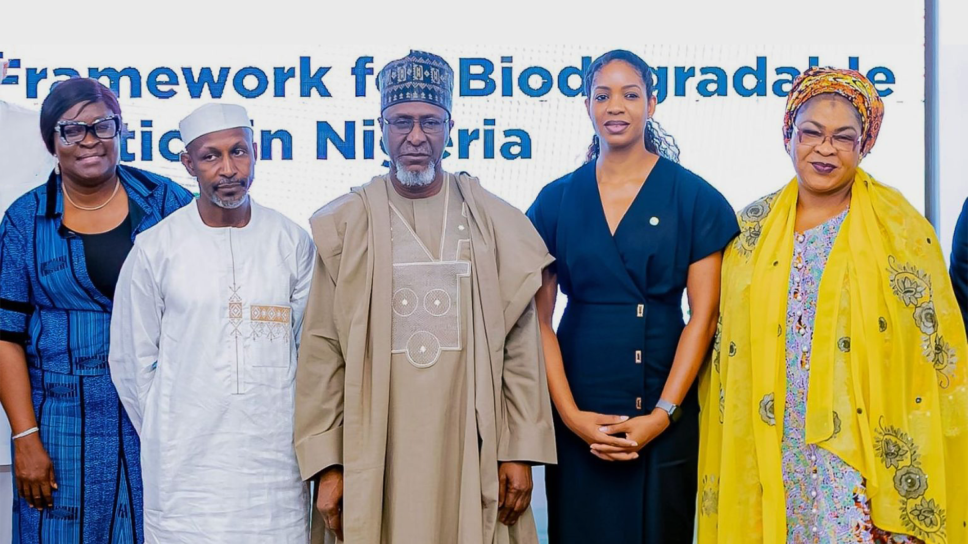Director II, Pollution Control and Environmental Health, Omotunde Adeola (left); Representative of Commissioner of Environment and Climate Change, Kano State, Dr. Umar Saleh Anka; Minister of Environment , Mallam Balarabe Abbas Lawal; Vice President, Business and Opportunity Maturation, Oando Clean Energy Limited Hadiza Adukonu and Director, Pollution Control and Environmental Health, Dr. (Mrs.) Bahijjahtu Abubakar at the Oando Clean energy agenda one-day workshop on Biodegradable Technology in Single-Use Plastics, held at the Federal Ministry of Environment, Maitama, Abuja.