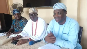 Vice President, South West, Real Estate Developers Association of Nigeria (REDAN), Dr Kunle Adeyemi (left); REDAN President, HRM Oba Akintoye Adeoye and Founding Director, Centre for Housing and Sustainable Development, Prof. Timothy Nubi at the University of Lagos, during the joint press conference held at the university.
