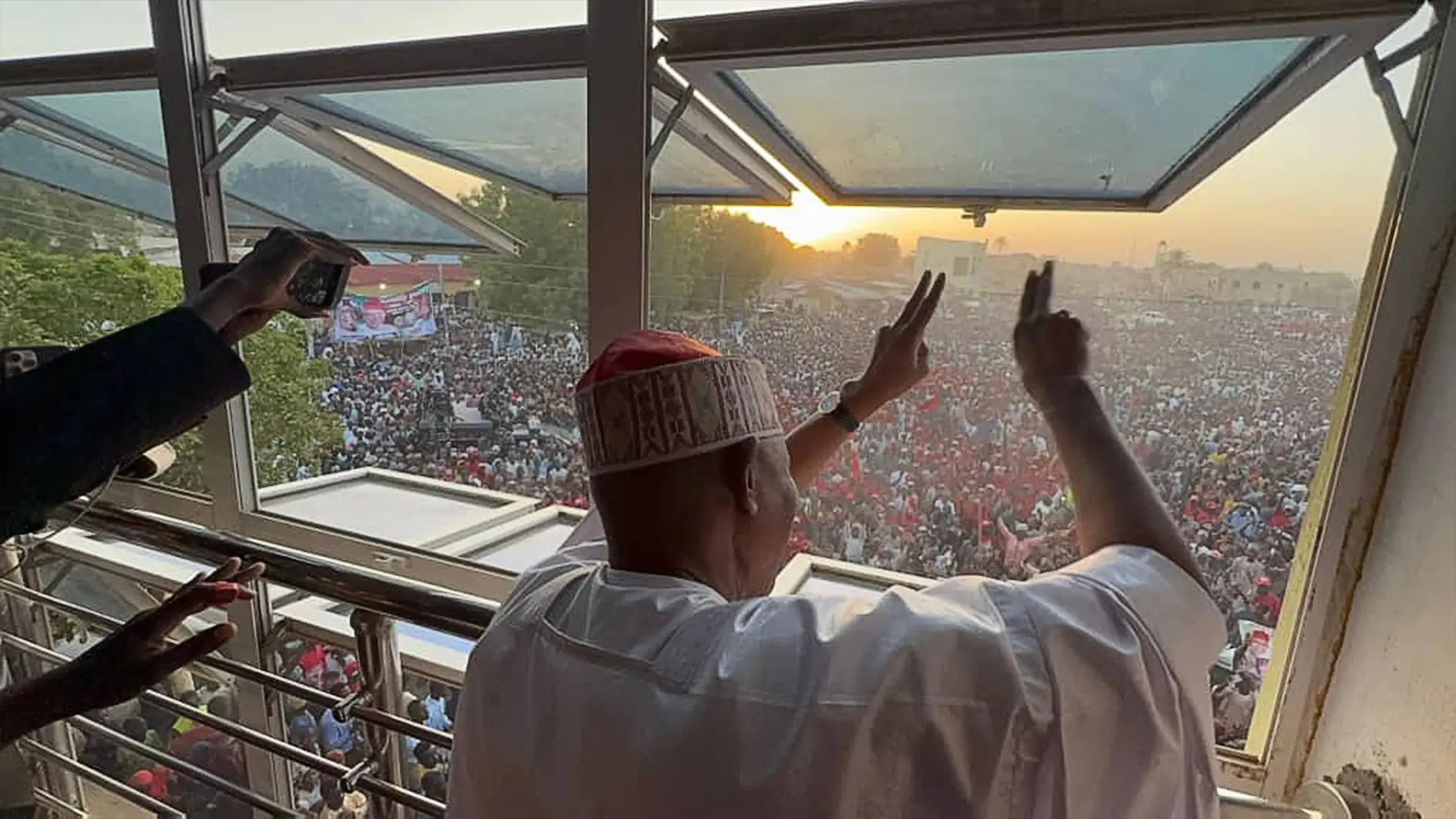 Governor Yusuf receiving cheers from mammoth crowd during the Sallah Durbar Festival at Gaya emirate on Saturday.