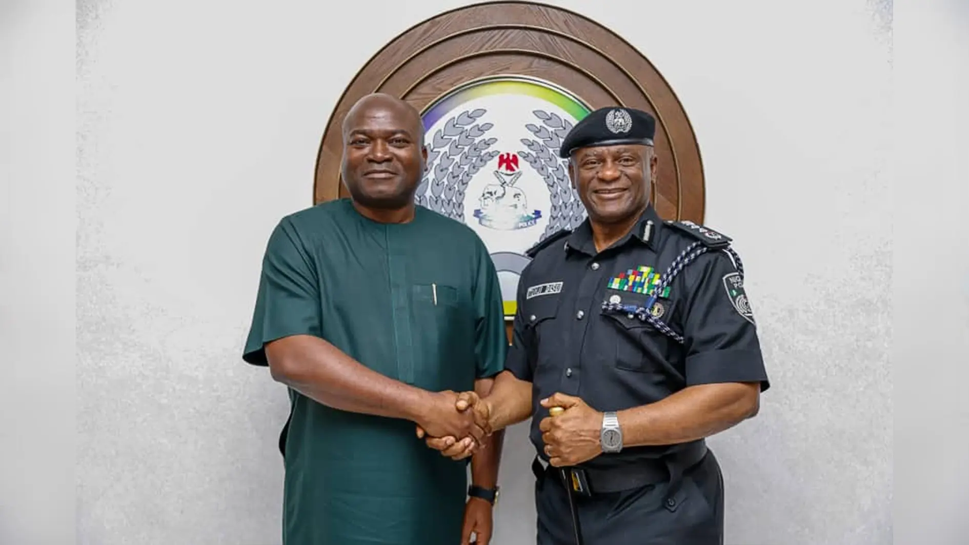 L-R: Executive Secretary/CEO, Lagos State Security Trust Fund, LSSTF, Dr. Ayo Ogunsan in a warm handshake with the Inspector General of Police, IGP Olatunji Rilwan Disu during his courtesy visit to the IGP at the Force Headquarters Abuja.