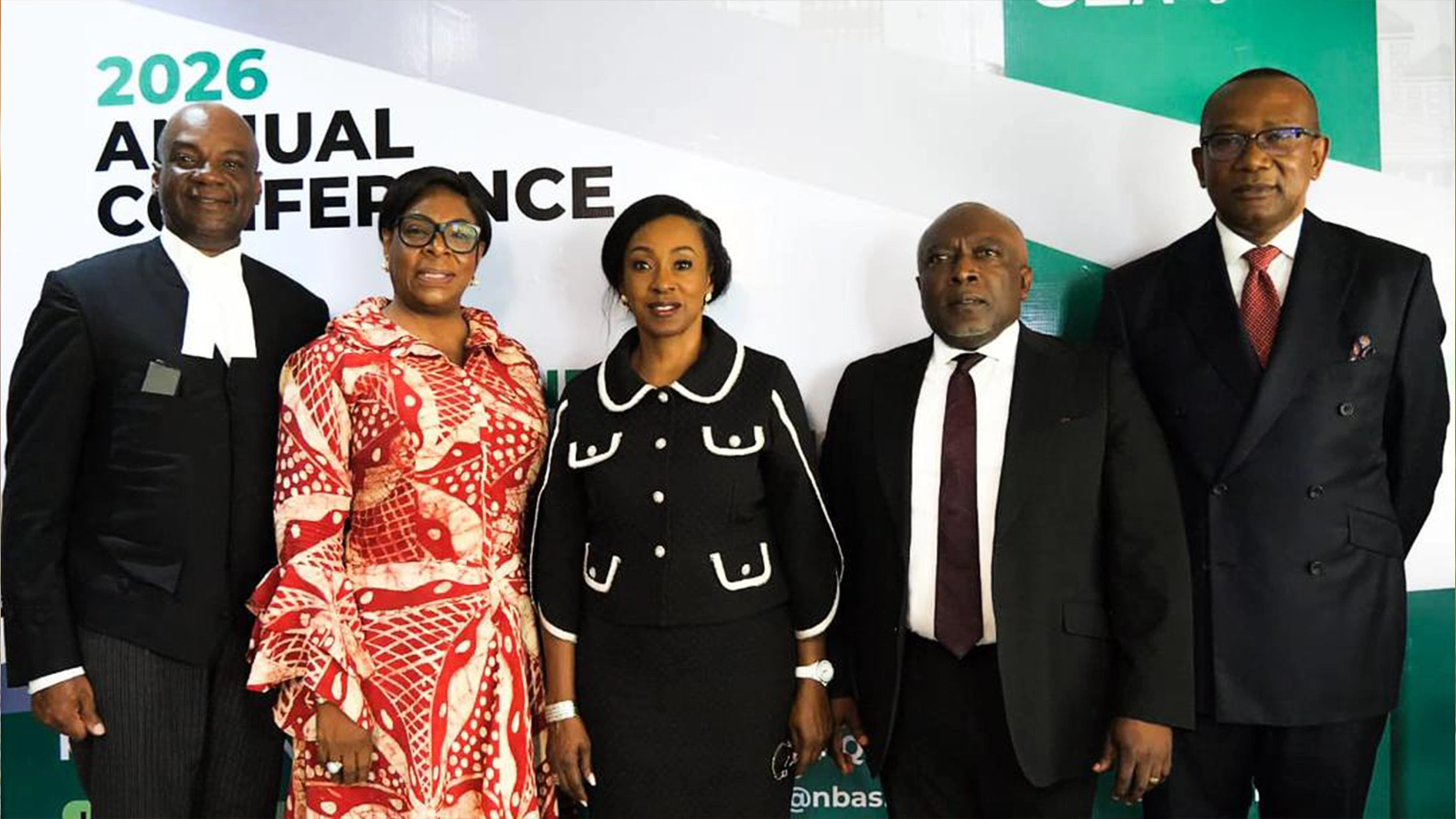 International criminal lawyer, Dr Charles Adeogun-Philips (left); Chairman, Conference Planning Committee (CPC), Mrs Abimbola Akeredolu; Chairman, NBA-SLP, Folashade Alli; vice chairman of the NBA-SLP, Tonye Krukrubo (SAN) and co-chairman of CPC, Mr Kelechi Obi, during the NBA-SLP press conference in Lagos.
