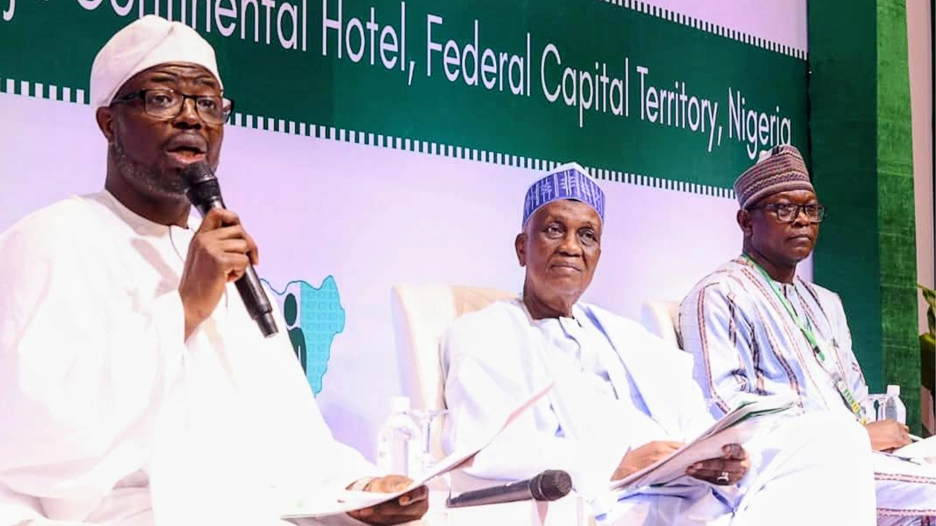 Minister of Humanitarian Affairs and Poverty Reduction, Dr Bernard Doro (left); National Programme Manager, National Cash Transfer Office (NCTO), Alhassan Abdullahi Imam, and Head of Social Registrar, National Social Safety-Nets Coordinating Office, Dr Mohammed Diko,  during an implementation press briefing on Household Prosperity and Empowerment Cash Transfer Programme (HOPE-CT) held in Abuja, yesterday.     PHOTO: LUCY LADIDI ATEKO