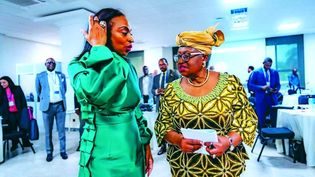 Minister of Industry, Trade and Investment, Dr. Jumoke Oduwole with the Director-General, World Trade Organisation (WTO), Dr. Ngozi Okonjo-Iweala, on the sidelines of the just concluded WTO Ministerial Conference 14, discussing the future of the multilateral trading system, which held in Yaoundé, Cameroon.