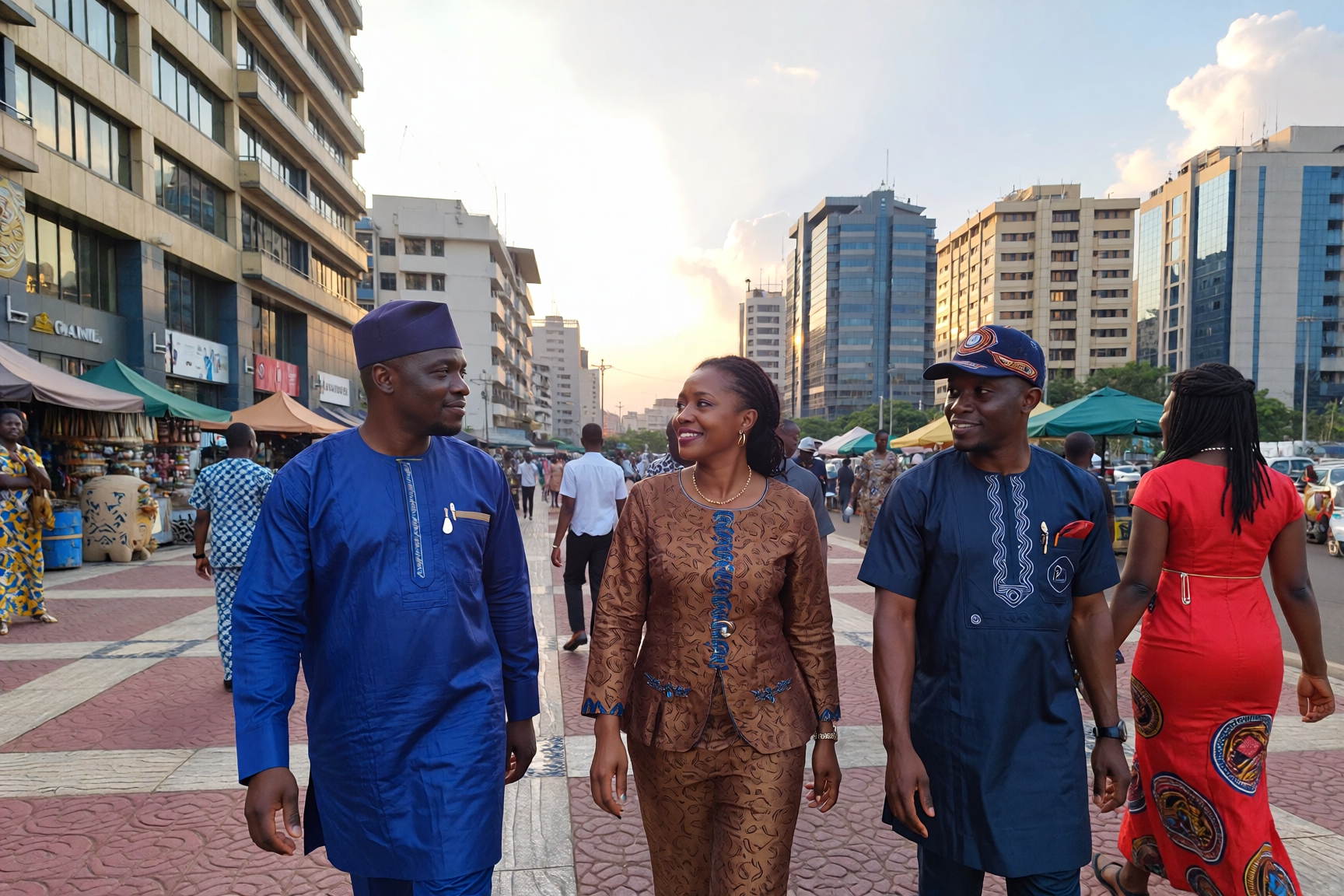 People walking in Lagos, the city that never sleeps in Nigeria, representing the three largest ethnic groups in Nigeria and everyday urban life