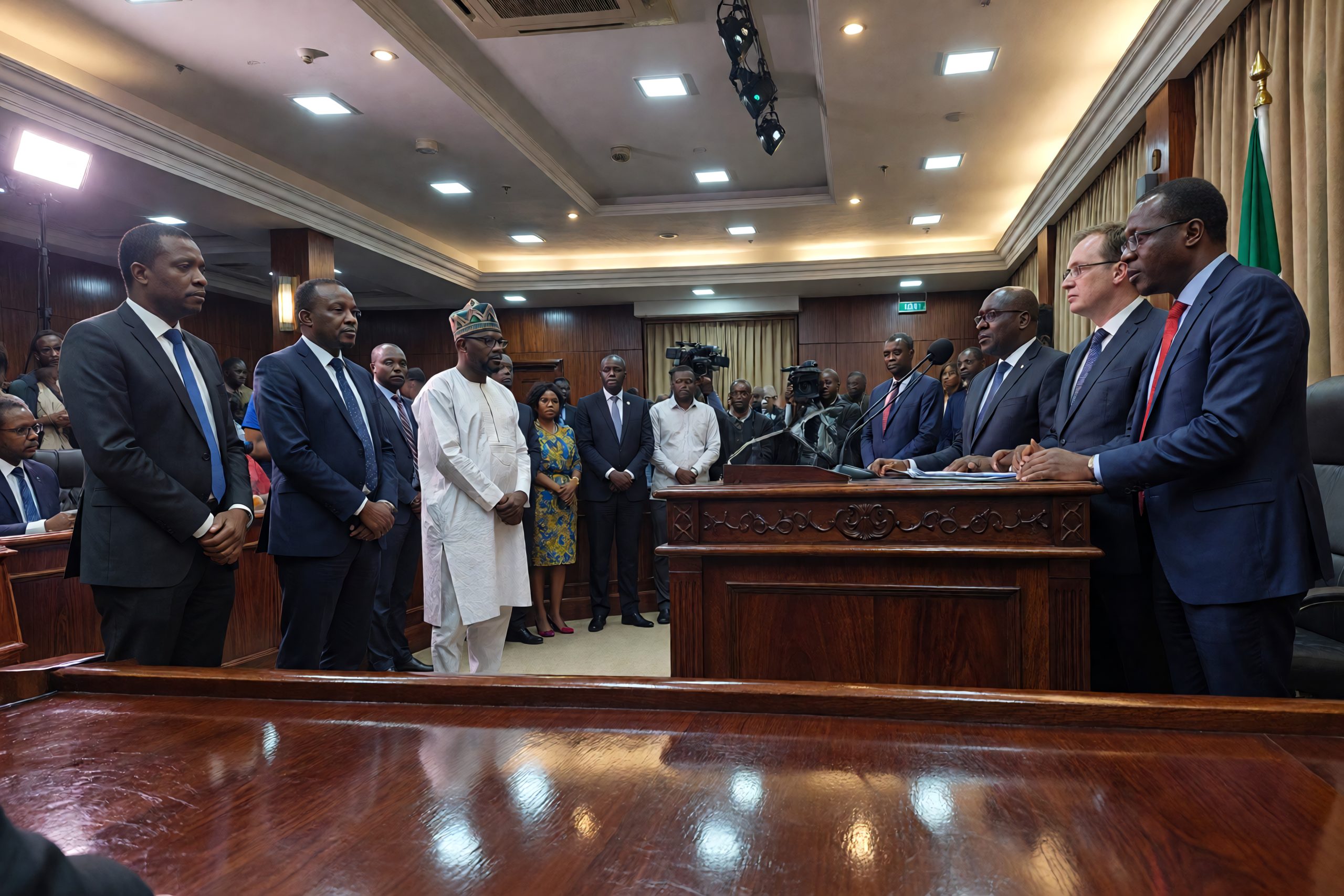 Formal government session addressing minimum wage salary in Nigeria, including PAYE tax structure and Level 8 salary scale discussions