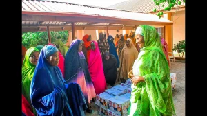 Dr Zainab Shinkafi-Bagudu (right) during an outreach programme.