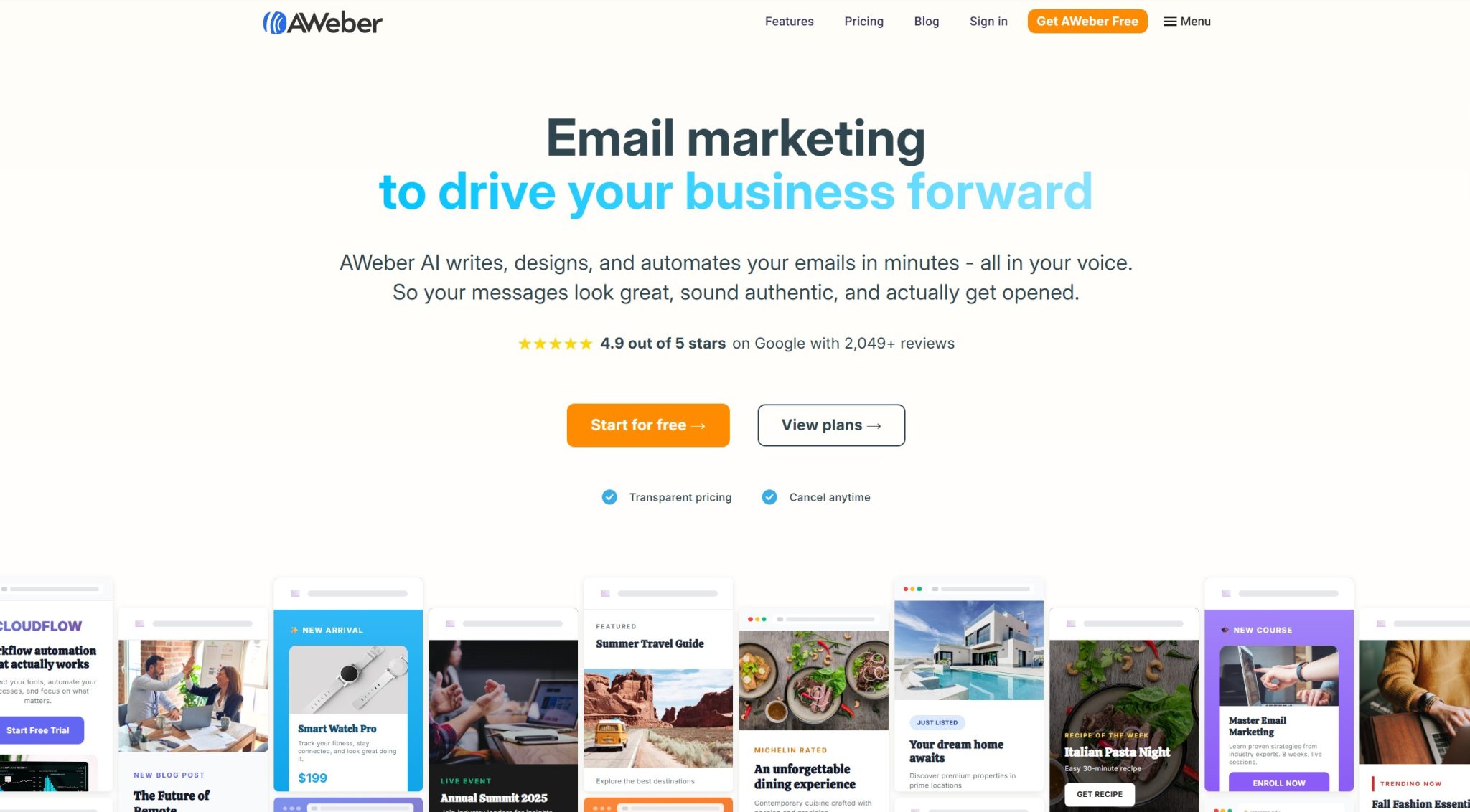 Aweber email marketing website image