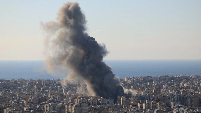 Smoke billows after an Israeli strike on Beirut’s southern suburbs, following an escalation between Hezbollah and Israel amid the U.S.-Israeli conflict with Iran, Lebanon, March 2, 2026.