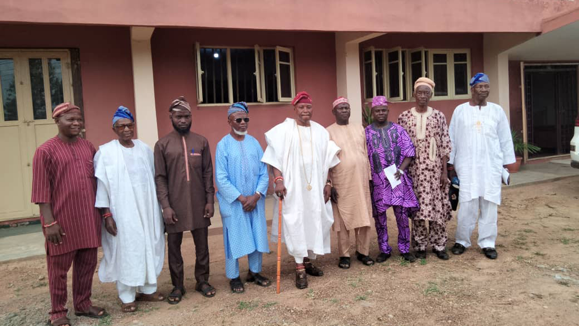 Oluwo of Iwoland, Oba (Dr.) Adewale Akanbi, Telu I (middle);  Chairman,   Governing Council of the Skyward College of Nursing Sciences, Iwo, Osun State , Prof. Lai Olurode (fourth left);    Provost, Skyward College of Nursing Sciences, Iwo, Alhaji Imam Abubakar Ayinla;  Acting Registrar, Skyward College of Nursing Sciences, Iwo, Mr. Mumeen Ayobanji Abdulazeez; and other chiefs at the event