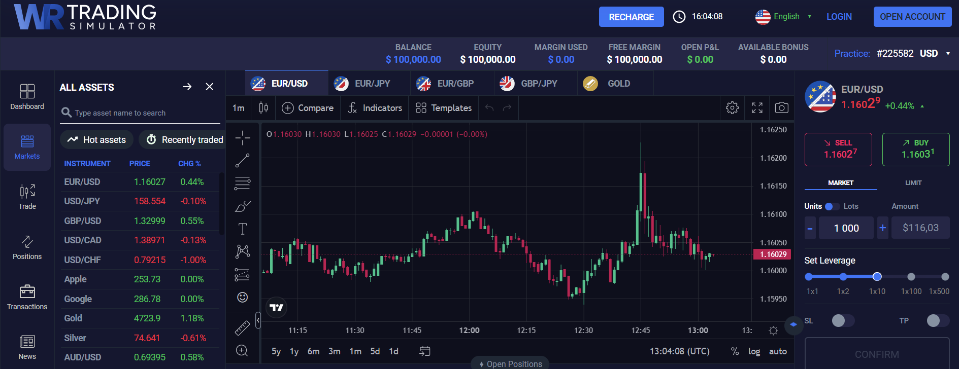 The WR Trading Simulator is browser-based, runs on live market data, and requires no account registration to access. 