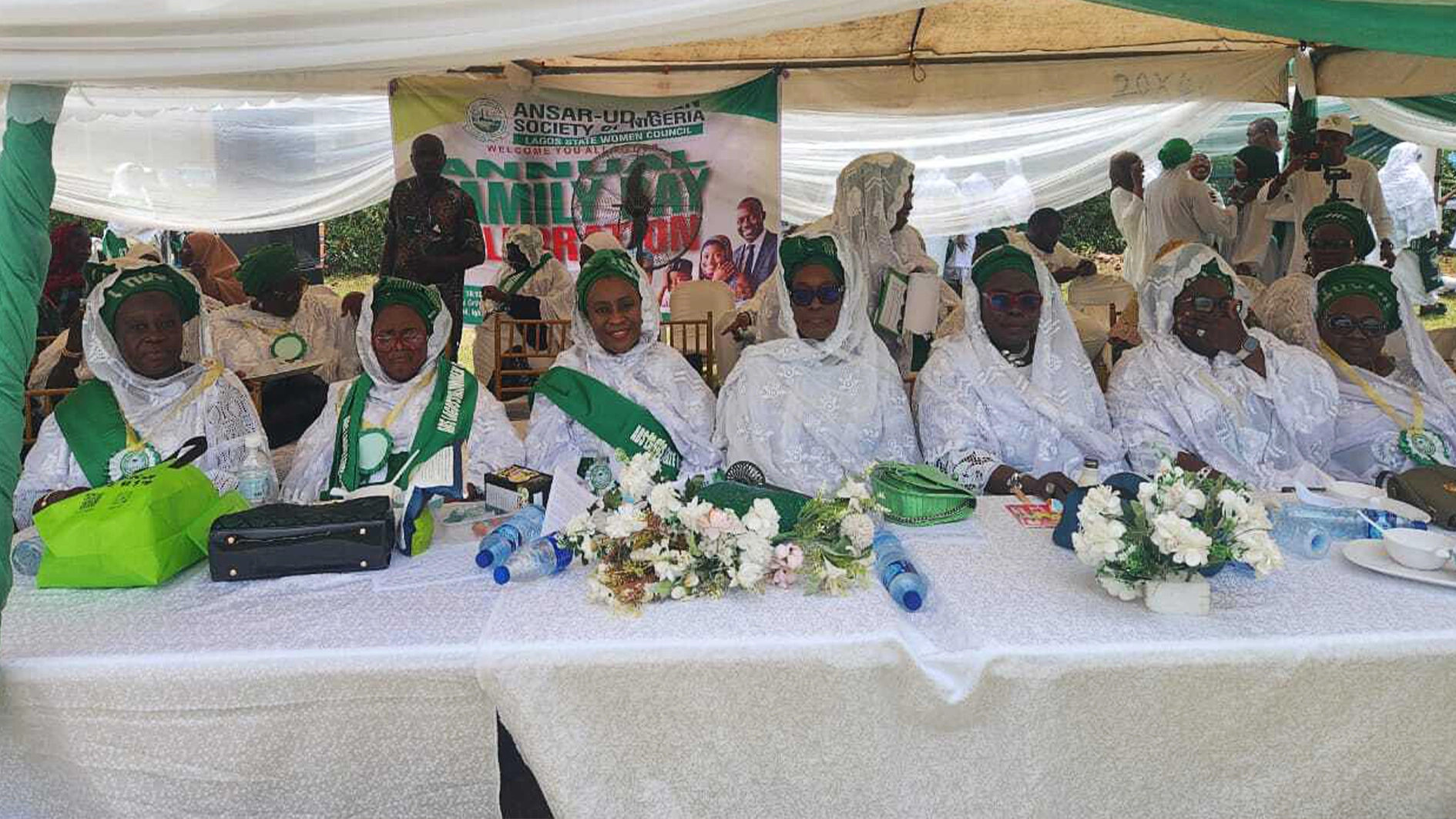 CAPTION:Chairperson, Ansar-Ud-Deen Lagos State Women Council, Alhaja Risikat Adeyanju (left); National Chairperson, Ansar-Ud-Deen, Alhaja Safirah Abebi; Alhaja Fatimat Kazeem; Alhaja Azeezah Sadiq; Alhaja Lateefat Gbajumo; Alhaja Sikirat Koiki and Alhaja Idiat Bello at the 21st annual Family Day Celebration organised by Ansar-Ud-Deen Lagos State Women Council