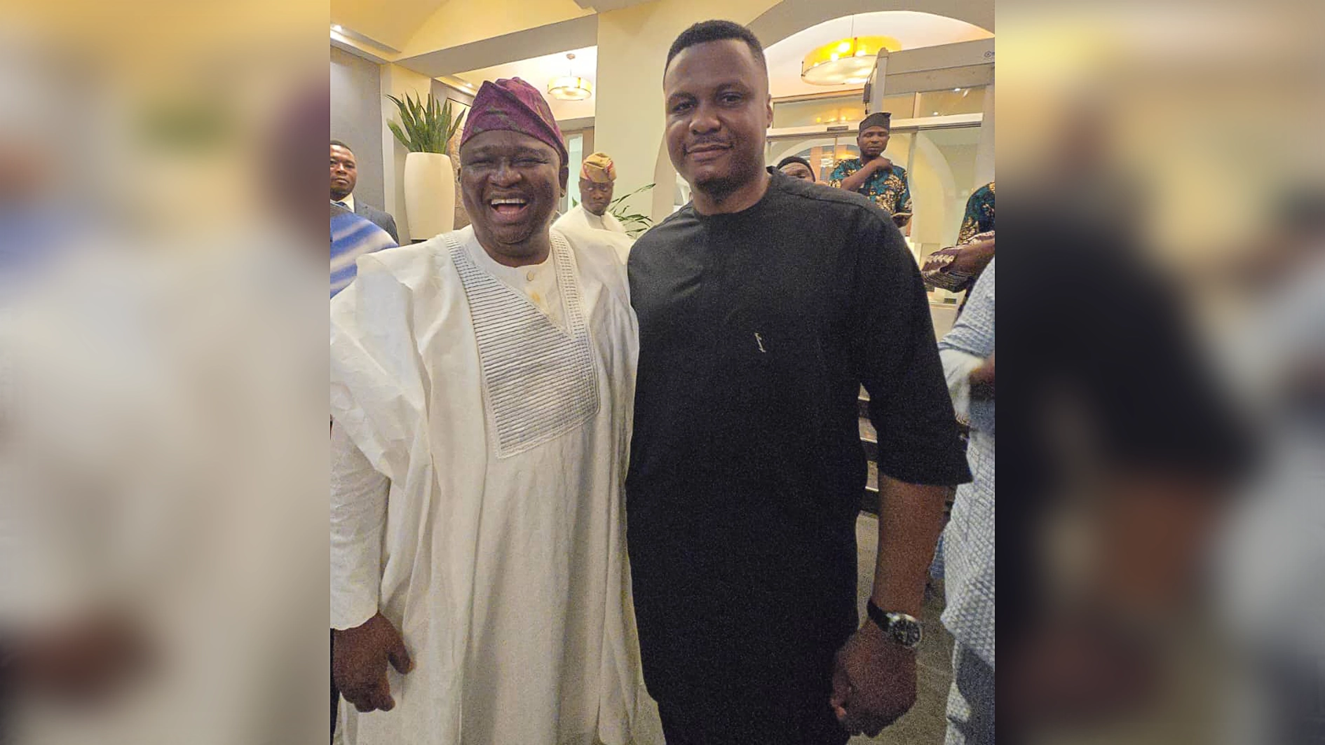 Senator Solomon Olamilekan Adeola (L) and Adebare Abolurin, chieftain of the All Progressives Congress (APC) in Ogun State (R)