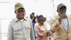 Minister of State for Industry, John Owan Enoh (left); Executive Assistant to the Executive Secretary of the National Sugar Development Council (NSDC), Chinyere Nwaka; and Executive Secretary/CEO of the NSDC, Kamar Bakrin, during a visit to the Nigeria Sugar Institute (NSI) in Ilorin, Kwara state.