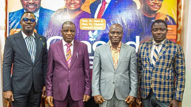 National Director of Youth and Nextgen, Pastor Ayodeji Adeyemi (left); General Overseer, Foursquare Gospel Church in Nigeria, Rev. Sam Aboyeji; National Treasurer, Elder Felix Omofuma; and Chairman Planning Committee, SWITCH 5.0, Rev. Sam Salau at the media parley.