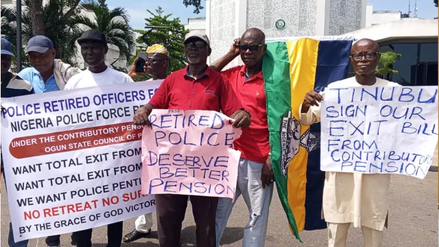 Protesting retired police officers yesterday
