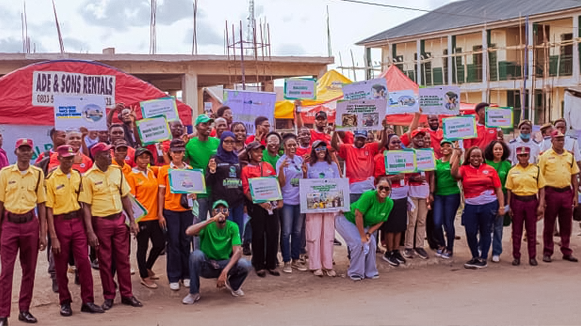 A cross section of staff, volunteers and government officials at the  awareness walk.
