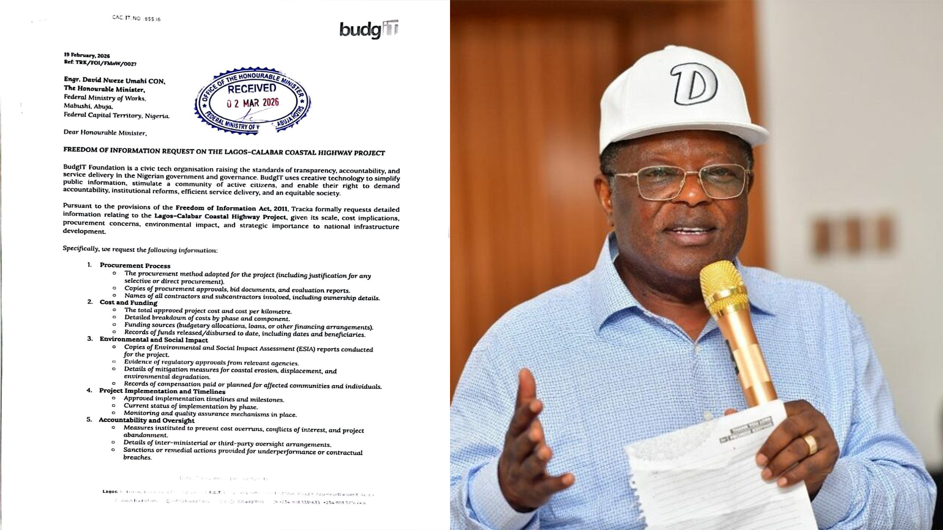 Tracka raises transparency concerns over Lagos–Calabar Coastal Highway, citing unanswered FOI request on procurement and contracting details.