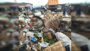 Refuse heap at the market yesterday.