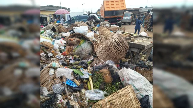 Refuse heap at the market yesterday.