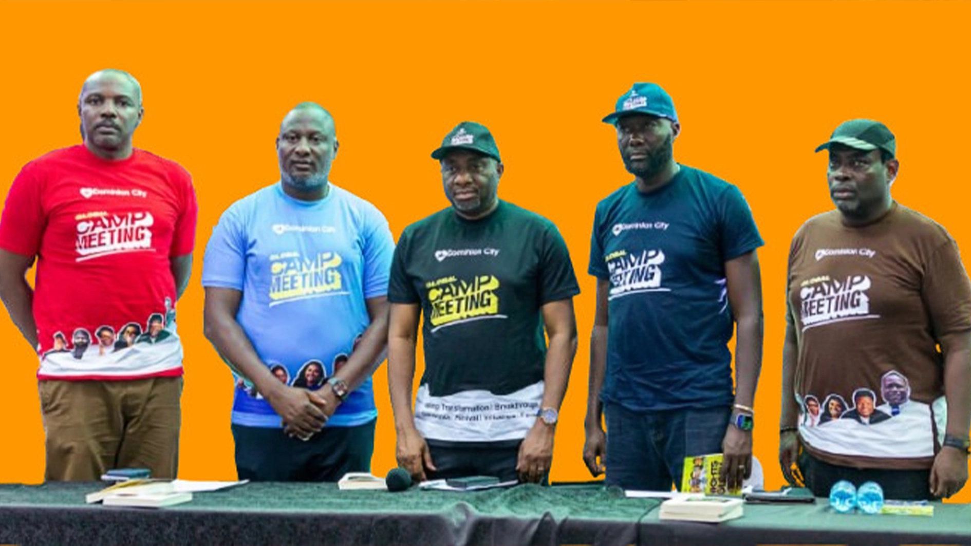 Head, Medical Team, Dominion City Headquarters (DCHQ), Dr Godwin Efobi (left); Senior Pastor DCHQ, Shola Olapade; President, Golden Heart Foundation and Senior Pastor, DC Lagos and Europe, NobbertOnaga; Head of Security and Traffic Control, Dominion City Headquarters (DCHQ), Camp Meeting 2026, Pastor ChuksAnochie; and Head of Event and Programmes, DCHQ, Pastor Josh Tim Vaduchi at the briefing of the Global Camp Meeting held at the Dominion City Headquarters (DCHQ) in Lekki, Lagos.