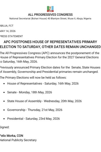 APC postpones house of representatives primary election