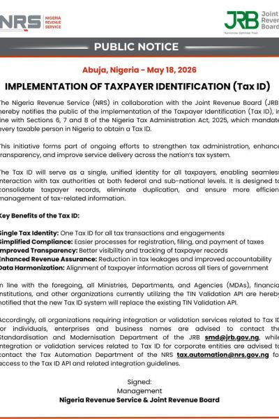 NRS implements taxpayer identification