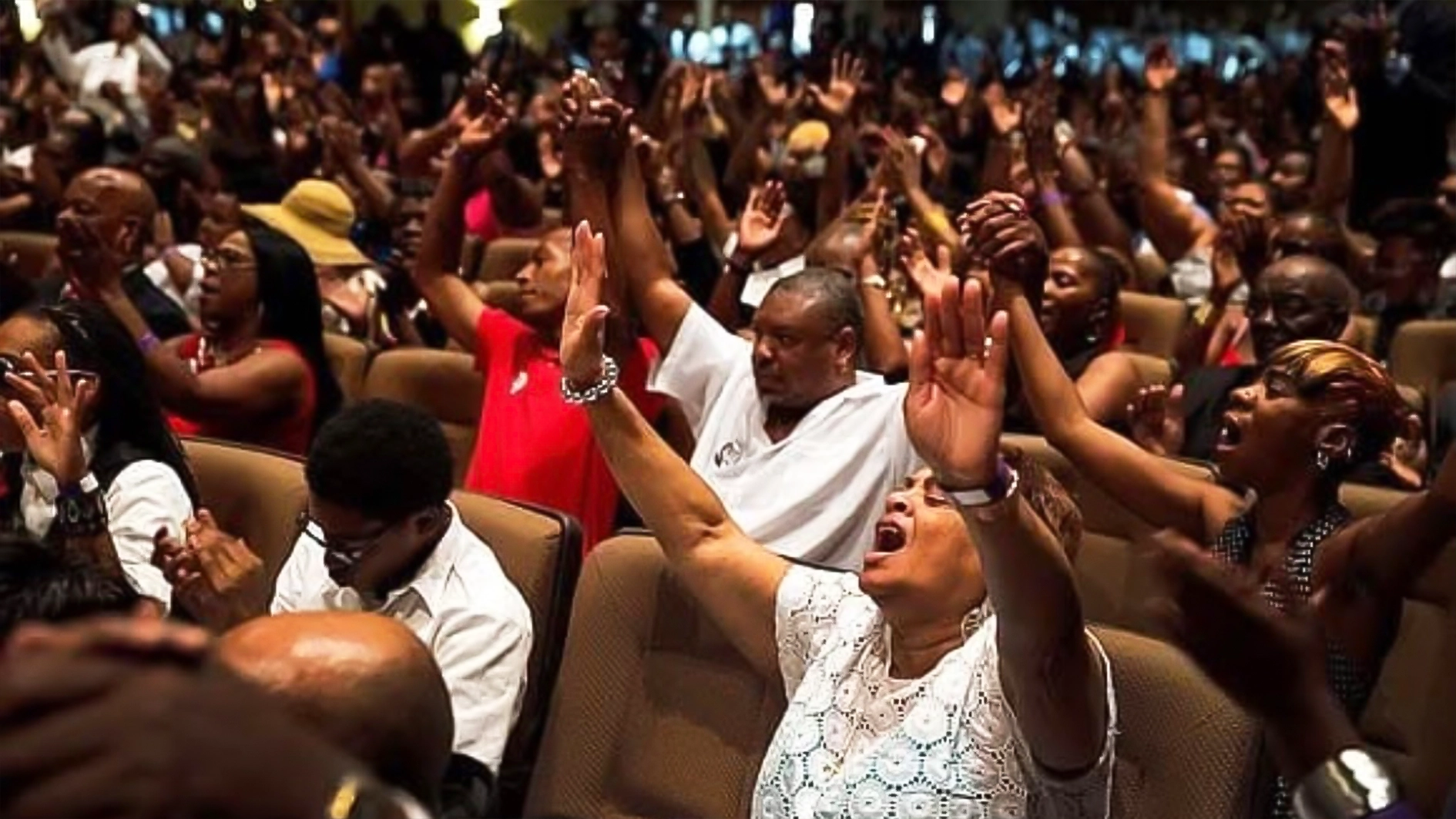 A congregation praying