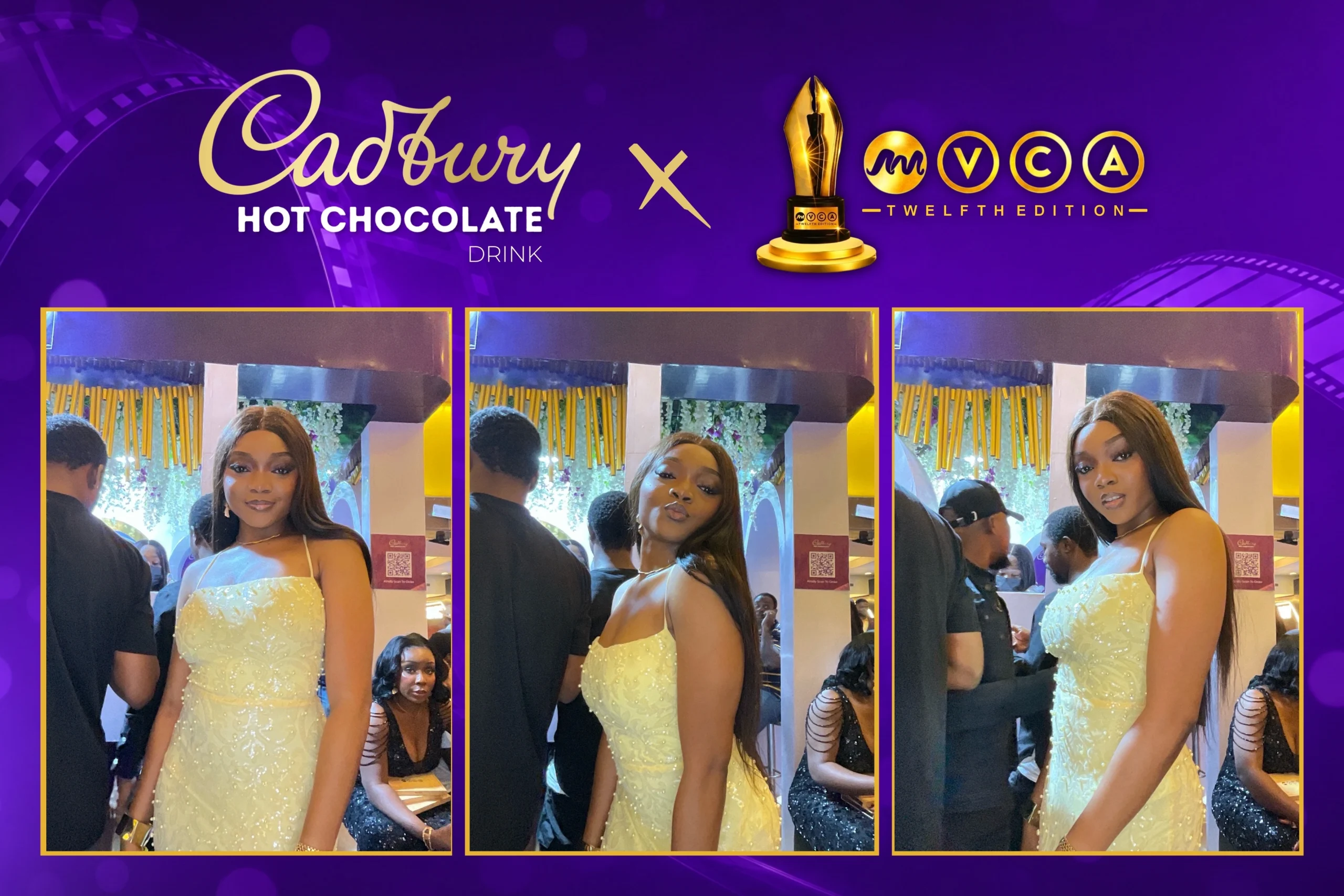 Attendees at the 2026 AMVCA with a cup of Cadbury Hot Chocolate drink