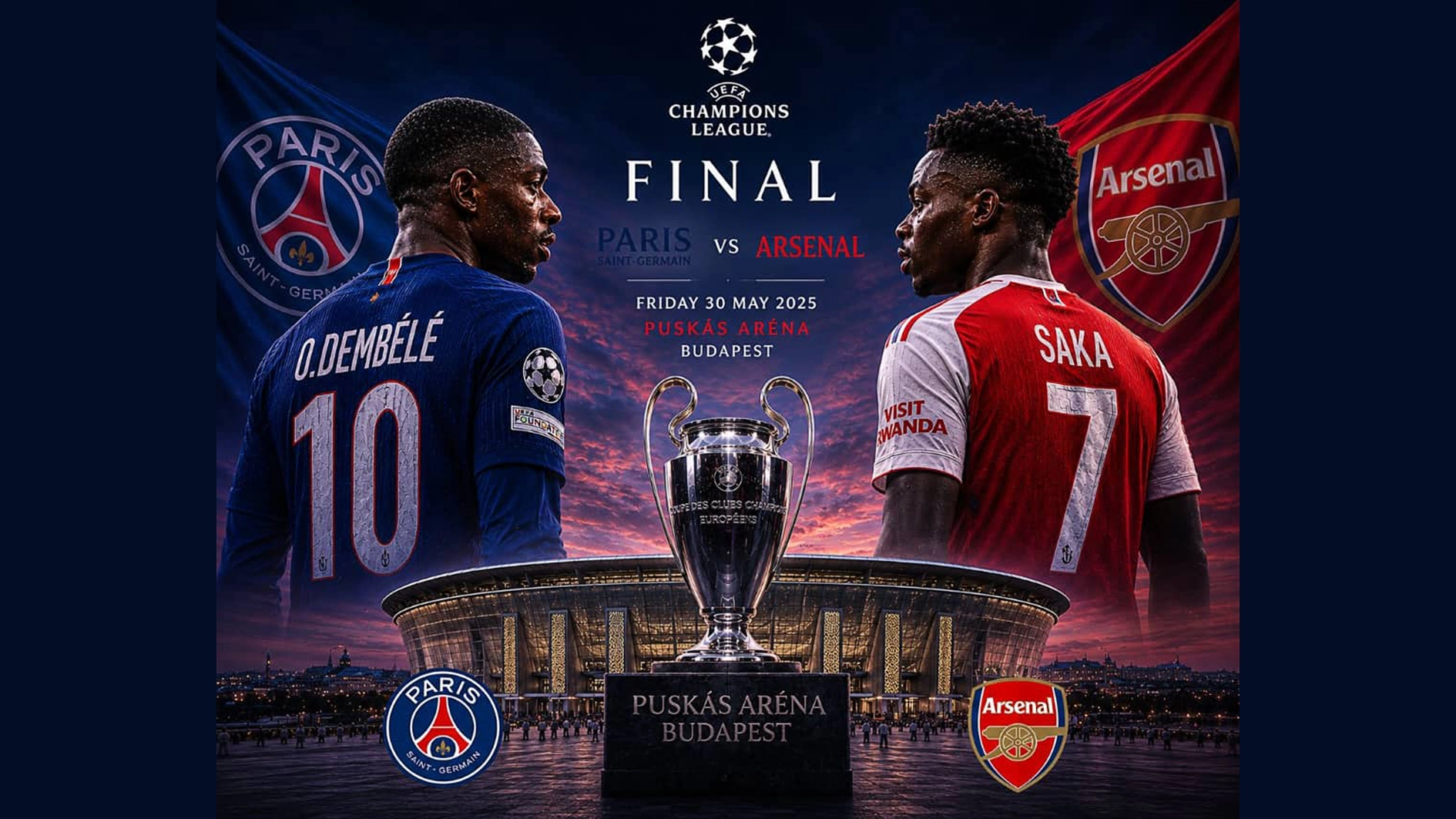 Arsenal aim for their first Champions League trophy against PSG in Budapest, seeking redemption after their 2006 final defeat loss.