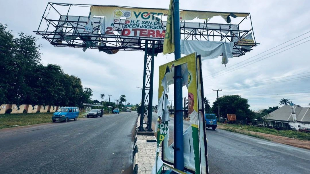 Destroyed billboards of Accord Party candidates in Osun State.