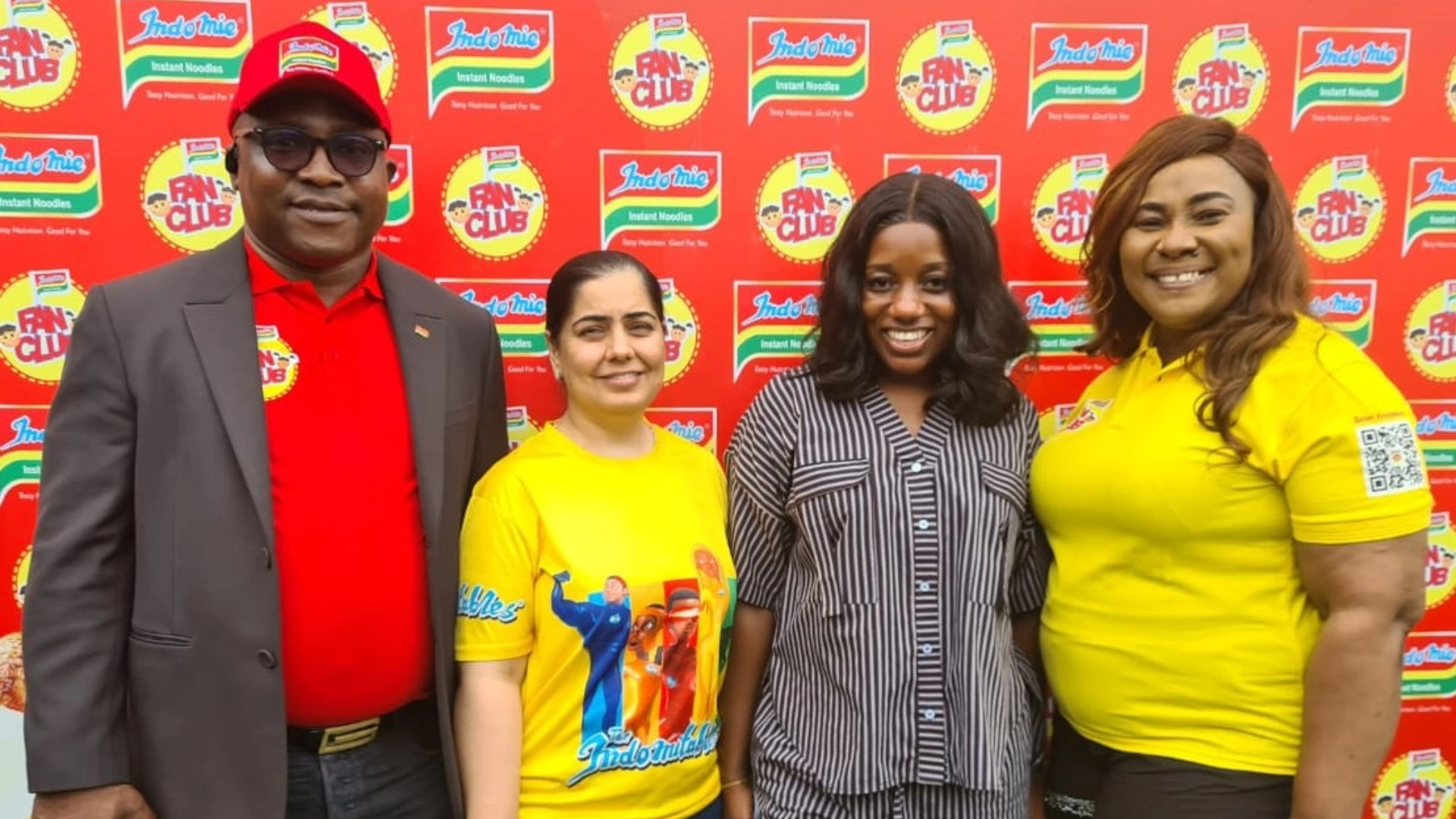 Temitope Ashiwaju, Group Corporate Communications and Events Manager, Dufil Prima Foods Limited; Karishma Rustagi, Head, Indomie Fan Club; Mrs. Subomi Sanwo-Olu, representing the First Lady of Lagos State, Dr. Claudiana Ibijoke Sanwo-Olu; and Faith Ogechukwu Joshua, National Manager, Indomie Fan Club, during the 2026 Indomie Children’s Day celebration held at the Apapa Amusement Park, Lagos.
