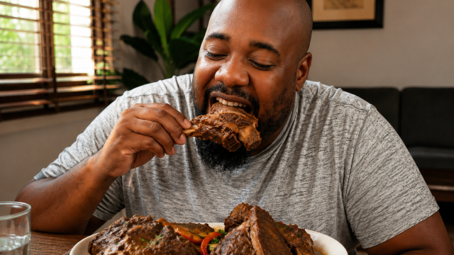 Man eating meat. Photo Magnific