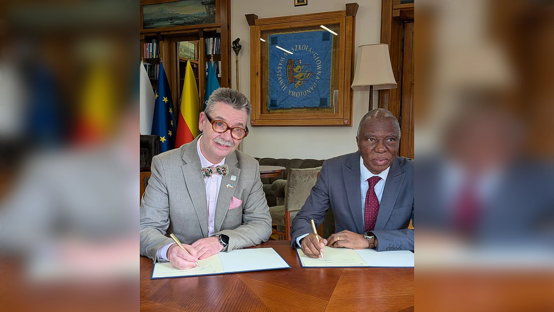VC, LASUSTECH, Prof Olumuyiwa Odusanya (right) and Rector, Warsaw School of Economics (SGH)- Prof Piotr Wachowiak at the signing of the MoU in Warsaw, Poland.