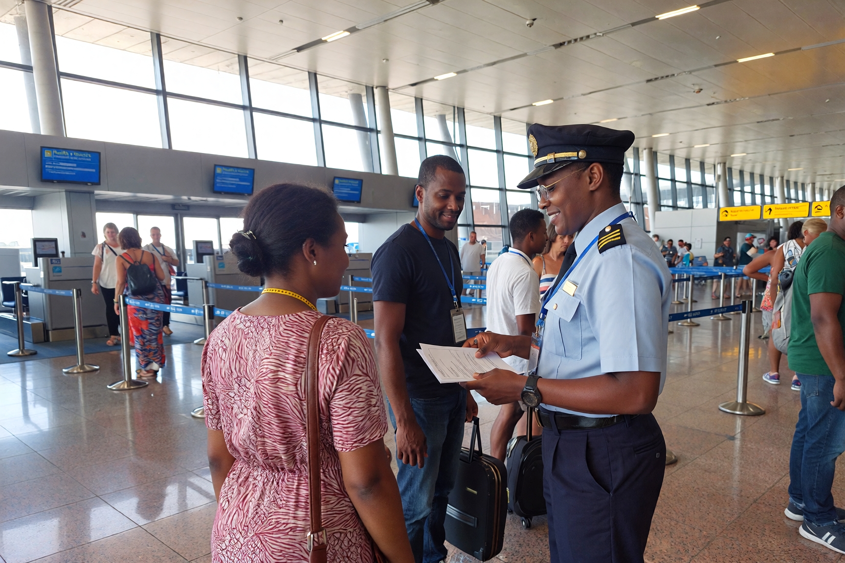 Airport officer checking traveler documents in Nigeria highlighting vaccine requirements and whether you need shots to visit Nigeria including yellow fever entry rules