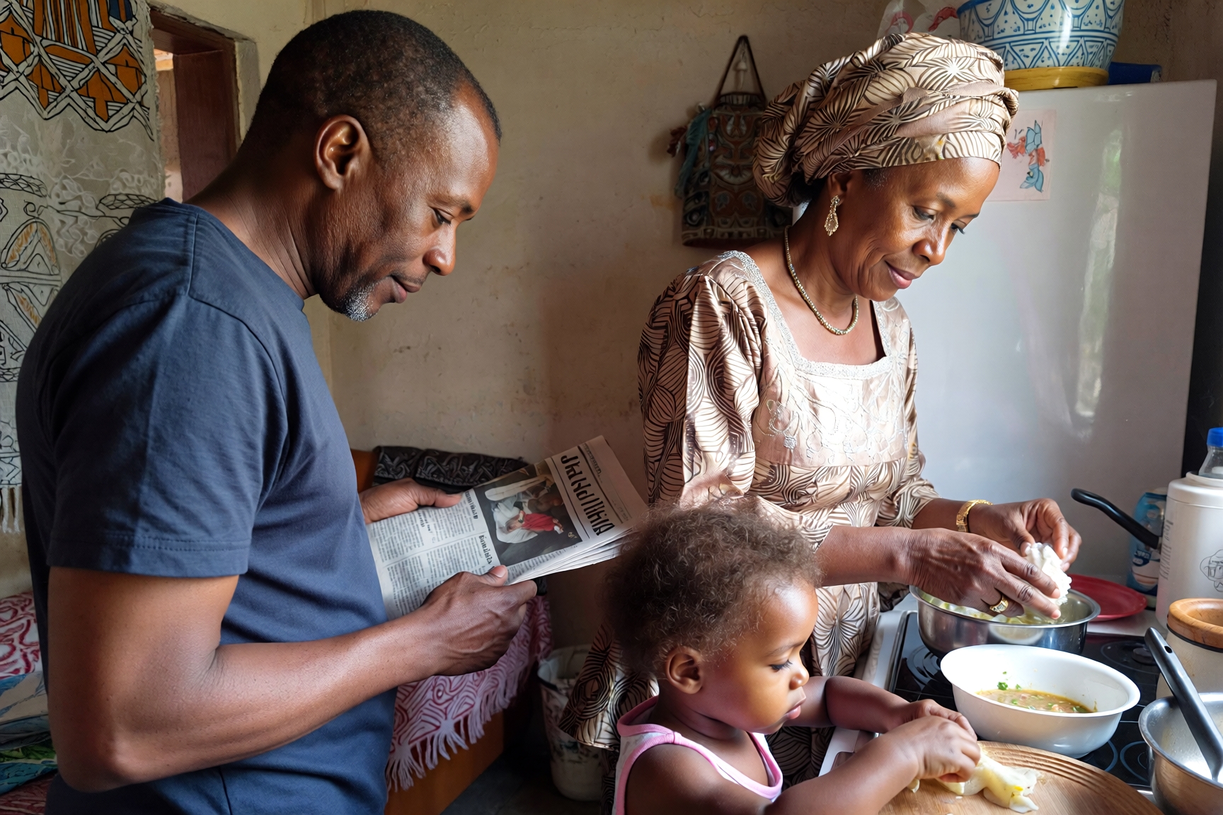 Nigerian family preparing food together at home representing the duties of a wife in a marriage, family responsibilities, and qualities of a good wife