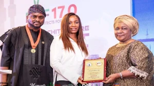 Chairman, Lagos Chapter of the Nigerian Institute of Architects (NIA) Mr Biodun Fatuyi (left); Managing Director of James Cubitt Interiors/ President Interior Designers Association of Nigeria, Jacqueline Aki and a fellow of the NIA, Dada Alamutu at the yearly Lagos Architects’ Forum (LAF 17.0) organised by the Lagos State chapter.