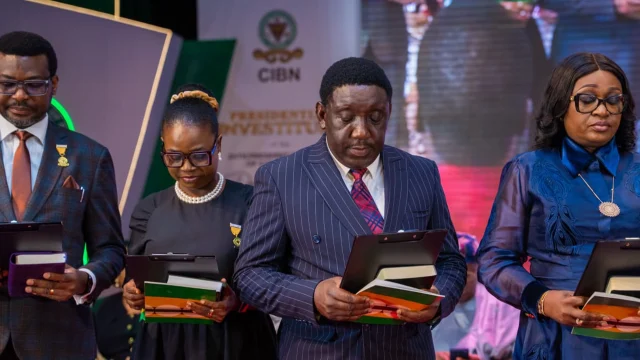 Managing Director, Accion MfB, Mr Taiwo Joda (2nd right) alongside other inaugurated elected members of Chartered Institute of Bankers of Nigeria (CIBN) governing Council