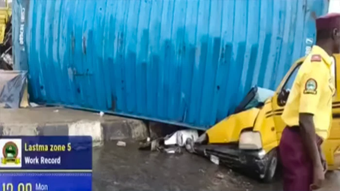One hospitalised as container collapses on bus in Lagos