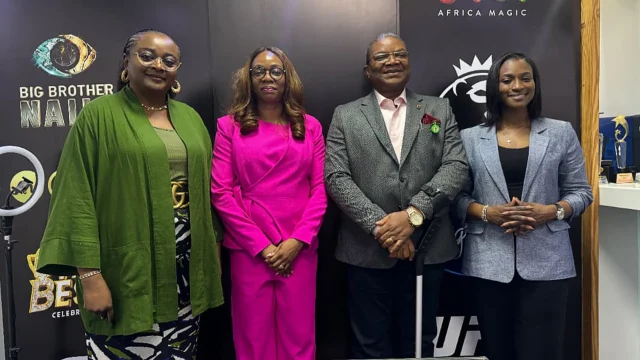 L-R: Lead Marketing Consultant for Carnival Calabar & Festival, Mrs. Mary Ephraim-Egbas; CEO of MultiChoice Nigeria/Canal+ Company, Ms. Kemi Okunola; Chairman of the Carnival Calabar Commission, Sir. Gabe Onah and Executive Director, General Entertainment, MultiChoice Nigeria, Dr. Busola Tejumola during a courtesy visit by a delegation of Carnival Calabar & Festival to  MultiChoice Nigeria ahead of the theme unveiling for the 2026 edition of the carnival.