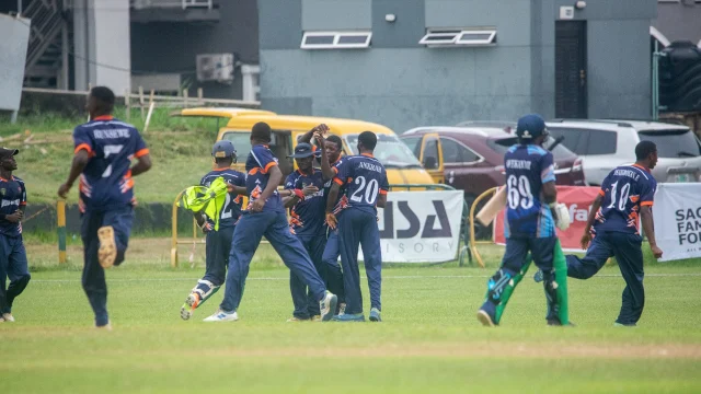 Middle Belt Tigers celebrating their victory at the maiden Nigeria Cricket Super League at the TBS Oval on Saturday.