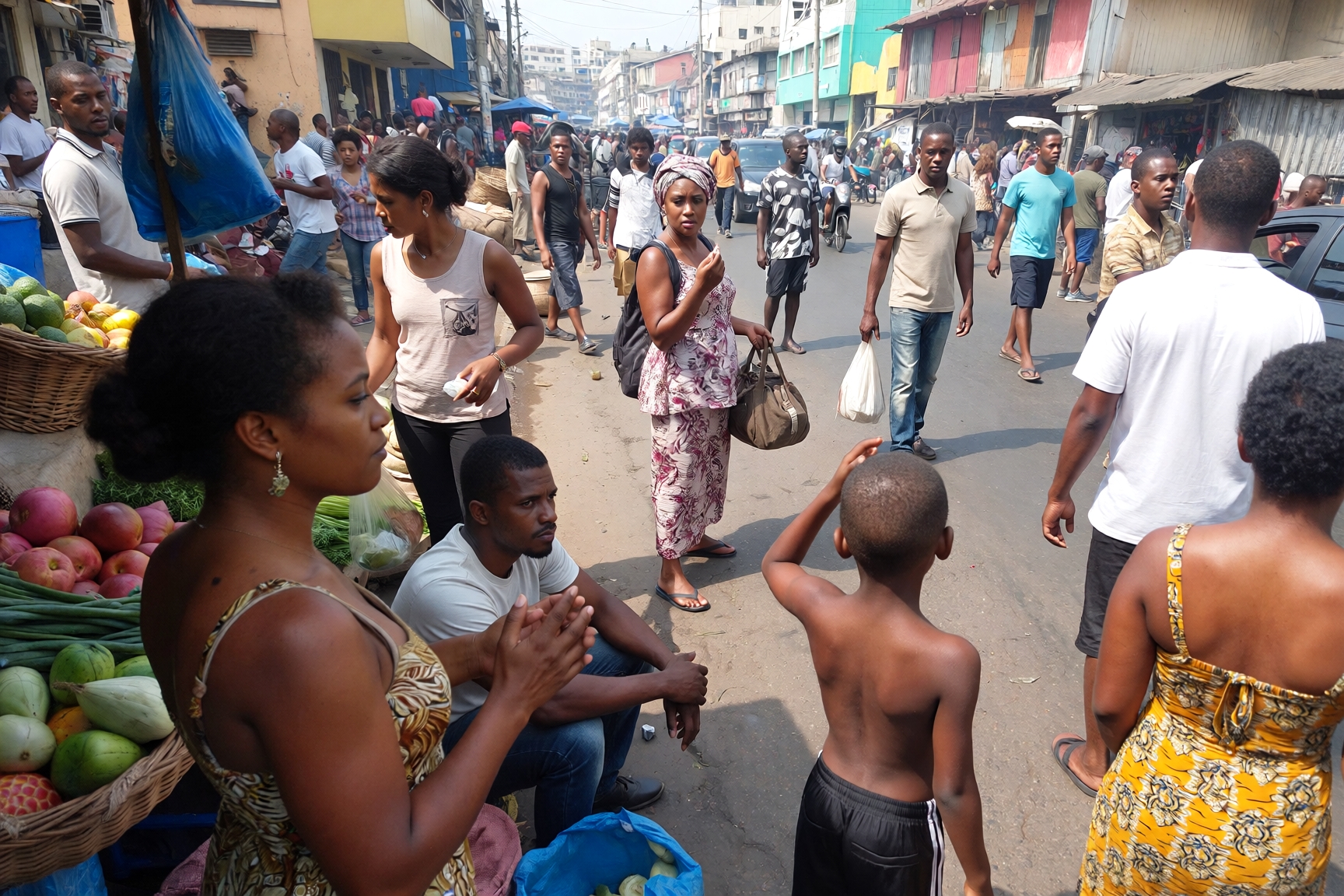 Busy West African street market showing daily life and people from Niger and Nigeria while explaining the difference between Nigerien and Nigerian nationality